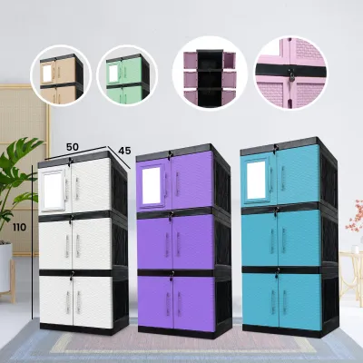 Lemari Plastik Susun 3 Kunci Cermin Mini Rotan Furniture