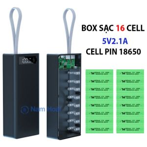 (Không gồm pin)Box sạc dự phòng 16 cell 5V2.1A/10W bản cao cấp chống ngược cực tháo lắp dể dàng bằng ốc vít