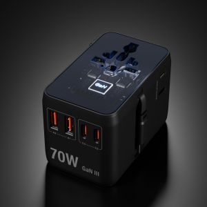 SUNSHINE Travel Adapter Universal PD70W GaNIII QC3.0 Fast Charging Plug Type C+USB Charger