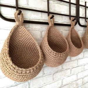 ZG285 Natural Jute Wall Hanging Dry Shelf Flower Planter Storage Baskets Kitchen Supplies Vegetable Fruit Baskets Hanging Basket