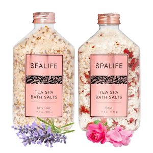 SpaLife Effervescent Rose & Lavender Bath Salts for Women Relaxing Mothers Day Gifts & Aromatherapy Dead Sea Salt Bath Soak Duo Real Flower Petals for Relaxing Mineral Baths 2-Pack (35.2 oz)