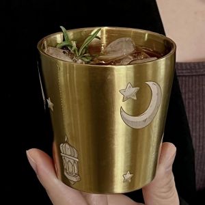 CANICECA Middle Eastern Style Stainless Steel Cup Gold Color Stars and Moon Coffee Mug  170ml Travel Cup Home Accessories