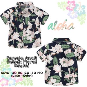 KEMEJA ANAK BALITA LAKI IMPORT LENGAN PENDEK PRINTING FLORAL TROPICAL