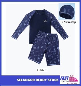 9 - 14 Yrs Kids Teenagers Oversize Plus Size Split Long Shirt Swimsuit set + Free Cap Quick-Drying Fat Kid Swimwear