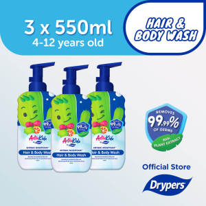 Drypers ActivKidz AntiBac Moistfoam Hair & Body Wash - Fruity Fresh 3x550ml