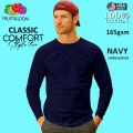 Fruit of the Loom Navy Blue Classic Comfort Style Long Sleeves Tee 165gsm 100% Cotton. 