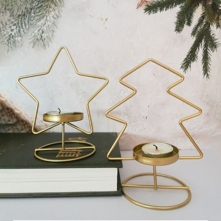 CILL Wrought Iron Christmas Iron Candlestick Star Crafts Golden Star ...