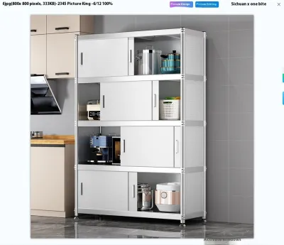 Kitchen Cabinet Storage Floor Stainless Steel Standing Cabinet Kitchen Household Sliding Type With Door Multi Layer Microwave Oven Rack