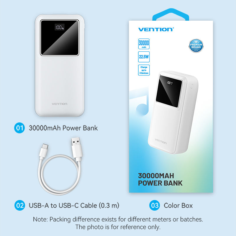 Vention Battery 30000mAh Powerbank 22.5W Fast Charging PD 20W Digital Display for iPhone 15 14 13 pro max xiaomi 12t 11t Realme Samsung S24 23 Mobile Power Adapter. 