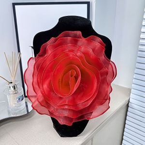 MELODI Handmade Rose Flower Patch Brooch Accessories Clothing Dress Neck Decoration Sewing Applique Organza Chest Flower