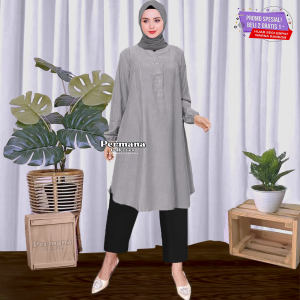 Tunik Wanita Jumbo Terbaru Bahan Polos Lengan Panjang Baju Atasan Muslimah Kekinian Kemeja Oversize