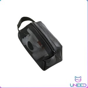 UNeed Nylon Mesh Zipper Makeup Bag Portable Handheld Cosmetic Toiletry Storage Pouch Stationery Bag