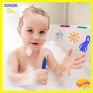 XINGK 6ชิ้นล้างออกได้ดินสอสีภาพวาดที่มีสีสันในอ่างทำความสะอาดง่ายเด็กสีเทียนศิลปะที่มีสีสันตลกกราฟฟิตีห้องน้ำดินสอสี