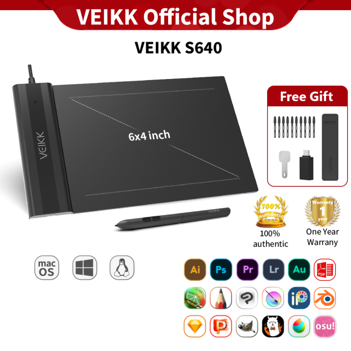 (Online Teaching Recommend) VEIKK S640 x inch Ultra-Thin Easy Carrying  Pen Tablet Graphics Drawing Tablet Support Androidphone Digital Drawing