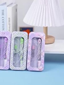 7 Pcs/Set Geometry Compasses Ruler Protractor Cute Drawing Math Study Tool School Stationery