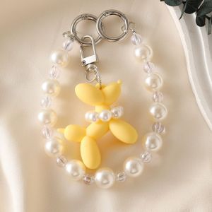 SWEOLQ Acrylic Balloon Puppy Keychain Beads Phone Chain Korean Style Pearl Chain Pendant Mobile Phone Lanyard Creative Cartoon Puppy Pendant Key Ring Ornaments