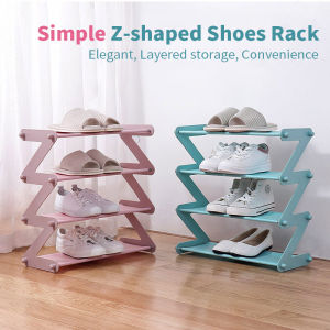 Z-Shaped Free Standing 4/5-Tier Shoe Rack Organizer with Non-Woven Fabric Multi-purpose Bookshelf Boots Potted Plants Home Storage