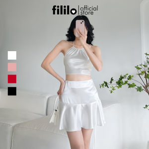 Set Chân Váy Xòe và Áo Cổ Yếm Croptop Thắt nơ FILILO Vải Lụa Form chuẩn Thiết kế Cao cấp