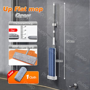PMOP 42cm 2in1 Self-Wash and Squeeze Dry Flat Mop 360 Rotation household Lengthen Microfiber Original Hand Free Mop Tool Kit lazy Scratch Steel Automatic Dehydration Floor Cleaning wet and dry Foldable placement Refill Pad