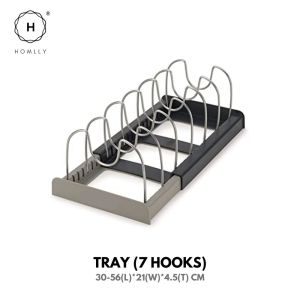 Homlly Adjustable Drawer Pan Lid Plate Pot Organizer Tray Holder (7 Hooks) for Kitchen Cabinet Storage