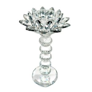 EO4MD Elegant Crystal Lotus Candlestick Durable Bright Clear Flower Tealight Holders Widely Use Flat Bottom Lotus Flower Figurines Party