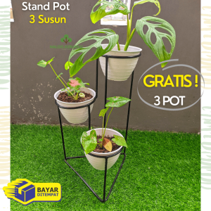 Rak Bunga Susun 3 ukuran pot 12 Tatakan Tanaman Hias bahan besi