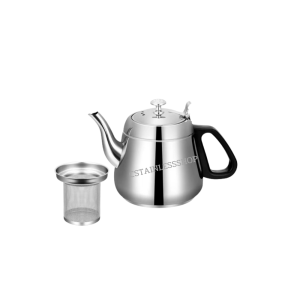 กาชงชา พร้อมที่กรองชาเกรด304 รุ่นด้ามจับสีดำ (1000-1200-1500 ml.)