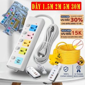 Ổ Cắm Điện Đa Năng Chống Giật Chịu Tải 2500W Dây Dài Ổ Cắm Điện Thông Minh Nhiều Jack cắm+2 cổng usb Phukienprocare