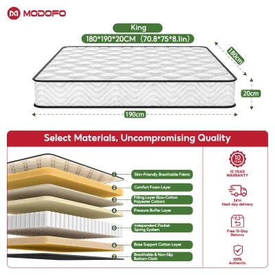 MODOFO 8.1 Inch Memory Foam Independent Spring Mattress Cool And Breathable Isolate Bed High Quality