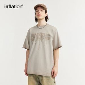 INFLATION brand mens youth wash and distressed silicone printed T-shirt 2024 spring/summer new product trendy brand street personality loose short sleeved