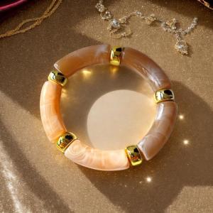 shiqinbaihuo Hỗn hợp màu tre Ống Acrylic đàn hồi Vòng đeo tay cho phụ nữ người đàn ông thời trang nhựa Chunky khuỷu tay đính cườm Bangle Stack