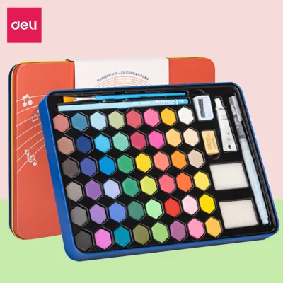 Màu Nước Dạng Nén 24/36/48 màu DELI Vương Nguyên tặng kèm Bút nước Cọ Vẽ Bút chì Miếng mút màu nước giorgione- 73936