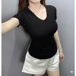 [SIMPLE GIRL] Hỏa Tốc Áo Cổ Tim Tay Ngắn Thun Borip Cotton Co Giãn 4 Chiều