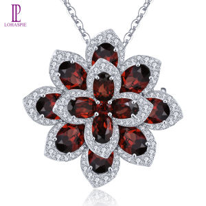 Lohaspie Jewelry Natural Red Garnet Sterling Silver Pendant Brooch10.5 Carats Genuine Birthstone Original Design Fine Jewelrys S925 Rhodium Plated Gift