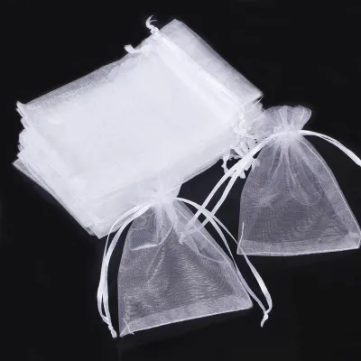Set 100 túi vải voan lưới trơn màu trắng có dây rút gói quà tặng đám cưới trang trí tiệc sinh nhật nhà cửa đẹp tiện lợi - moon star acc