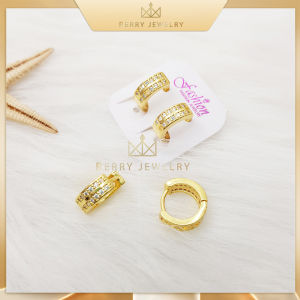 Bông Tai Khuyên Tai Nữ Tròn Xi Mạ Vàng Bền Màu Đính Đá Nữ Tính Sang Chảnh Ôm Sát Tai B25V60 | Berry Jewelry