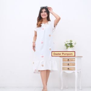 DASTER FUJI CRINGKLE POMPOM DRESS RAMPEL HOMEDRESS LAURA BUSUI KEKINIAN