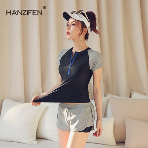 【SKIT】2 Pcs/Set Women Swimming Suit Sunscreen Swimsuit Short Sleeve Top Shirt + Bottom Short Pants 2Pcs Swimsuit Swim Suit For Ladies 2 Piece Swimsuit Women Two Piece Swimsuit Women Two-Piece Swimming Women Swimwear 2Pcs Swim Wear Attire Costumes