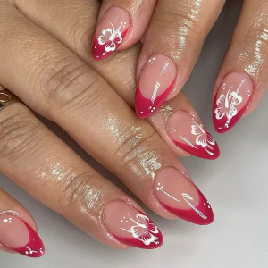 24pcs French Style Press on Nail Acrylic Nail For Women Almond Stick on Nail Full Cover False Nail Easy Application