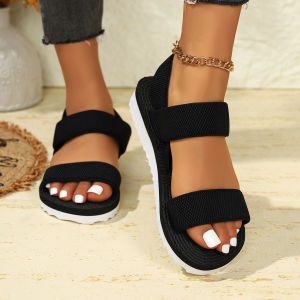 [Free Shipping] Sports And Leisure Sandals In Stock With A Wedge Heel Elastic Straps And Available In Plus Sizes WomenS Flat Sandals
