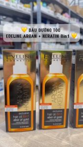 Dầu dưỡng tóc Eveline Argan + Keratin 8in1 giúp nuôi dưỡng phục hồi tóc hư tổn khô xơ 150ml