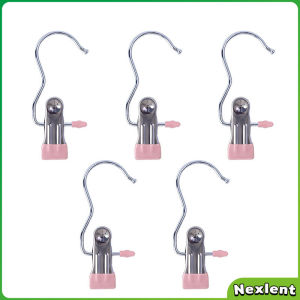 Nexlent Windproof with Hook Clothes Drying Clips Clothes Drying Hanger Stainless Steel Anti-slip Clip 5pcs