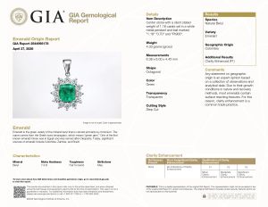 GIA F1/Minor 1.16ct Top Quality Colombia Emerald Pendant In Platinum