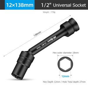 SQMETR 12~19mm Swivel Socket Wrench 1/2" CR-MO Chromium Molybdenum Steel Hexagonal Spanner Portable Hand Tool Socket Adapter Automotive Use