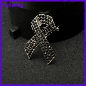 fufeng Black Rhinestones Ribbon Brooch Pins For Women Men Elegant Fashion Lapel Pin Decoration Accessories Party Jewelry Gift