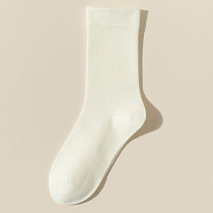 DONOTTAGES ถุงเท้ายาวครึ่งน่องของผู้หญิง ถุงเท้าผ้าไพล์นุ่มสบาย ถุงเท้ากลางน่องสีทึบ ถุงเท้านักเรียนดูดซับเหงื่อและระงับกลิ่นกาย