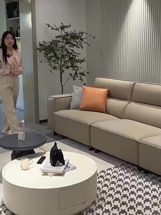 High backrest Italian minimalist tofu block first layer leather sofa