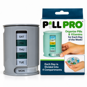 Pill Pro Weekly Pill Organizer 7 Days 4 Compartments Per Day Medicine Vitamin Tablet Storage Box AM PM Daily Pill Case