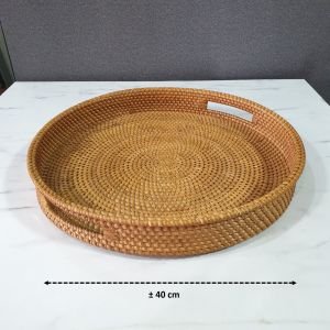 ESBG Rattan Round Tray Large Heat Resistant Serving Tray