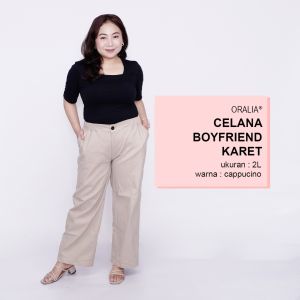 Celana Kerja Kantor Boyfriend Karet Jumbo Wanita / Celana Wanita Super Big Size / Celana Bahan Formal Seragam Wanita Big / Celana Karet Kekinian Model Terbaru Trendy